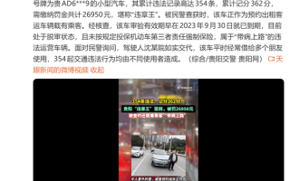 一小轿车累计违法354次被罚2万多 车主：车辆平时经常借给多个朋友 !