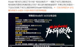 特斯拉Model Y 16万公里实测：耗电2.9万度 平均0.25元/km ！