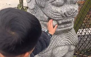 小孩从石狮嘴里拿出圆球放不回去：网友支招笑翻众人 ！