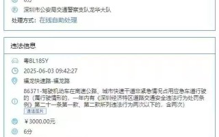 深圳一车主1月内5次占用应急车道被拍 罚款1.5万元记30分 ！