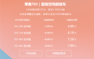 最高补贴1万元！零跑T03开启限时优惠：4.99万起 ！