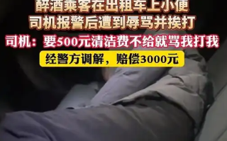 醉酒男子出租车上小便 司机索赔500元被打 调解后男子借3000元赔给司机 !