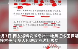 安徽一地用征缴医保进度考核村干部 ！镇政府回应：对于奖励和惩罚应该是给村里下的任务，处罚并不是目的 ！
