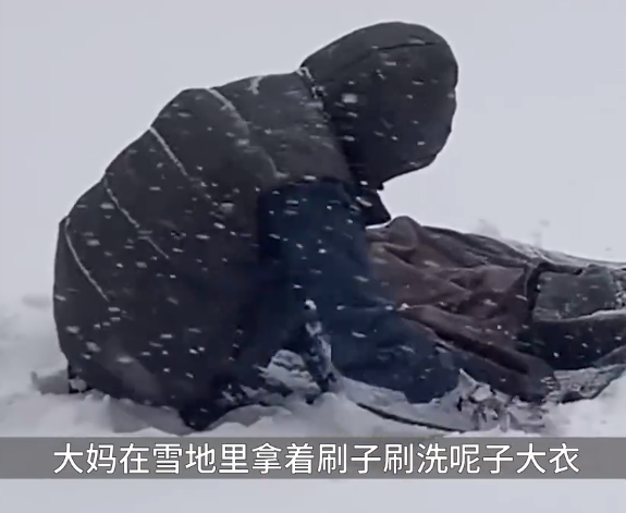 哈尔滨大妈雪地干洗呢子大衣！直言：“抖一抖就干了” ！-第1张图片