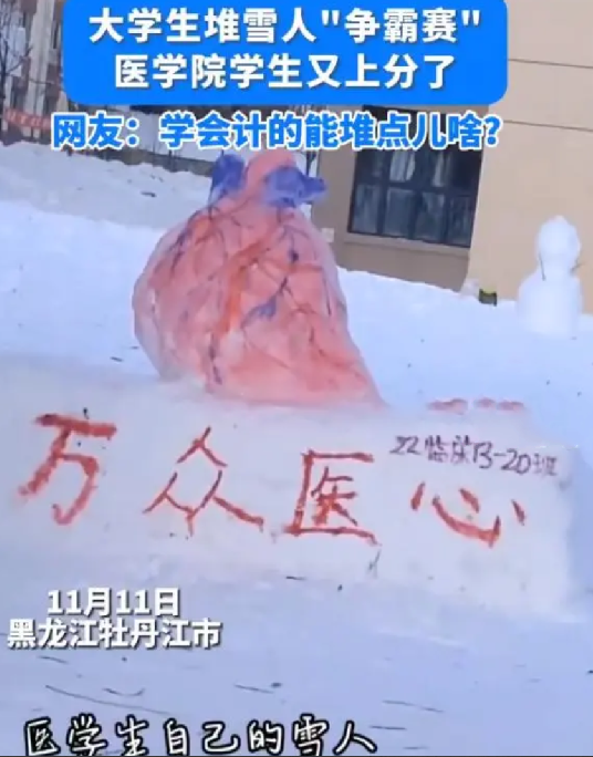 医学生堆心脏大脑等器官造型雪人 ！​网友调侃道：没点医学知识还真堆不出来！-第1张图片