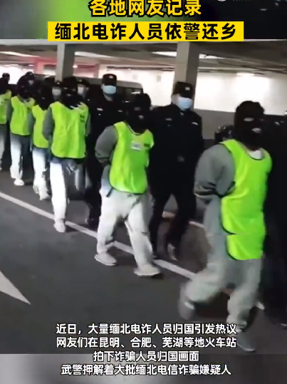 电诈人员连成一串“依警还乡”！网友：法网恢恢，疏而不漏 ！-第1张图片