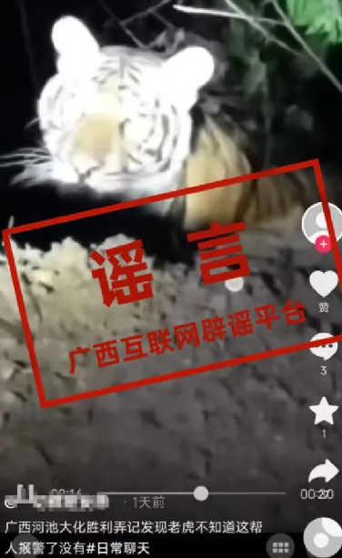 官方辟谣广西两地出现野生老虎:假的,网传信息不实 !-第1张图片 官方辟谣广西两地出现野生老虎:假的,网传信息不实 !-第1张图片
