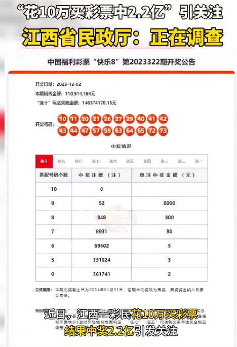 江西民政厅正调查“花10万中2.2亿”：网友质疑：“是否提前知道内幕消息”？-第1张图片
